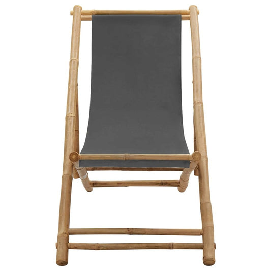 Deck Chair Dark Grey Bamboo and Canvas (100% Polyester) Standard