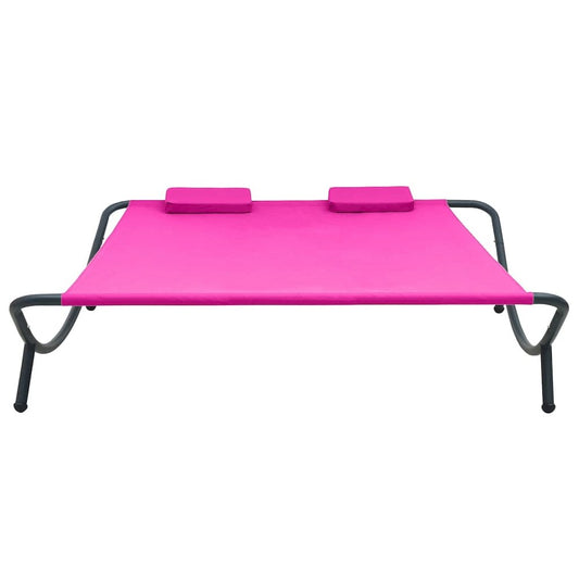 Lounge Bed Pink Oxford fabric, Powder-Coated Steel Double