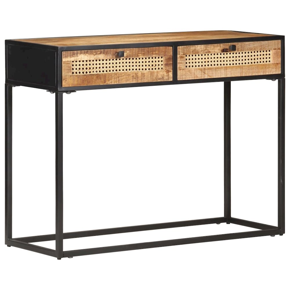 Console Table 39.4"x13.8"x29.5" Rough Mango Wood and Natural Cane