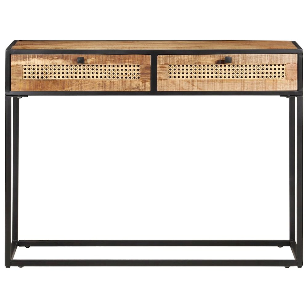 Console Table 39.4"x13.8"x29.5" Rough Mango Wood and Natural Cane