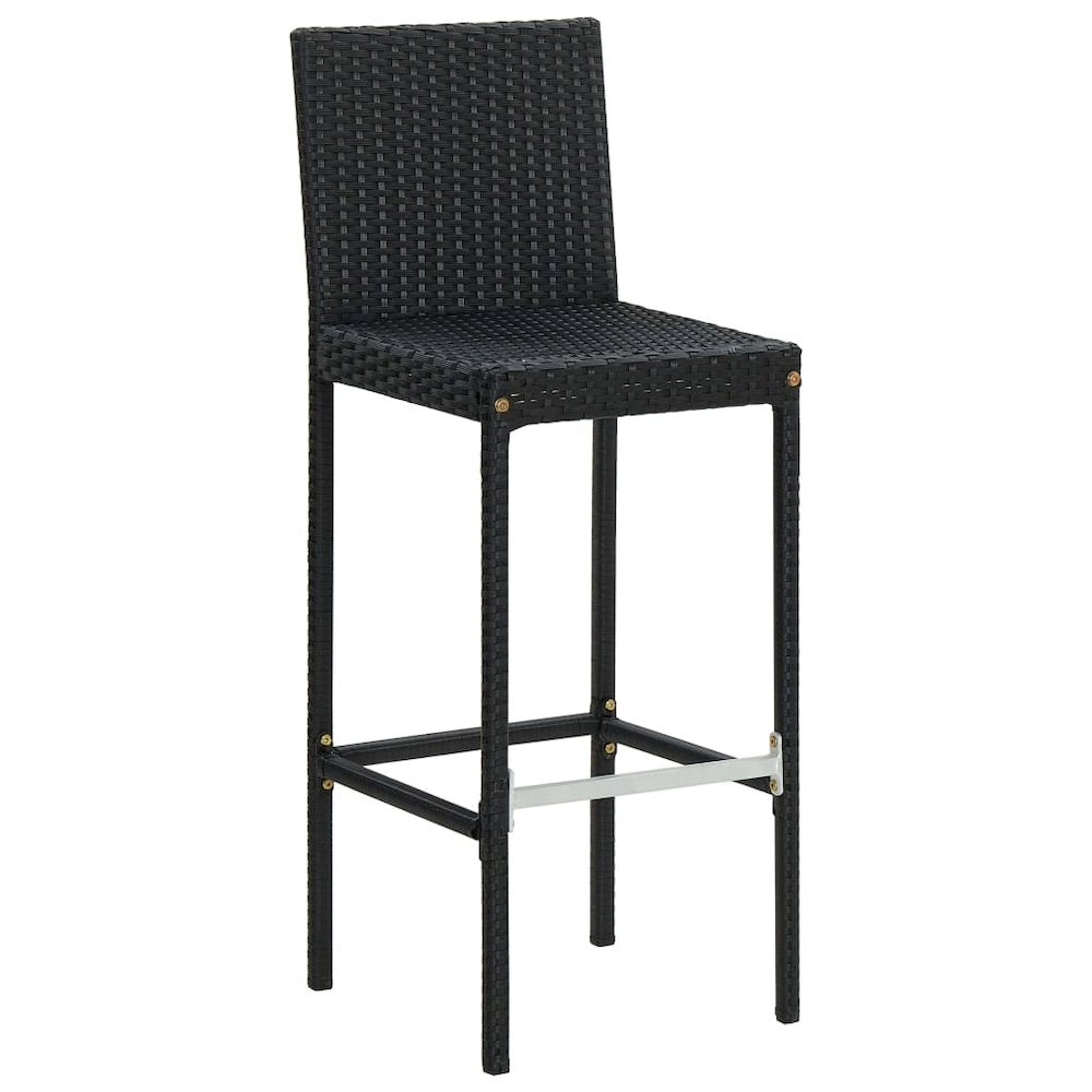 vidaXL Garden Bar Stools with Cushions 2 pcs Black Poly Rattan, 313435