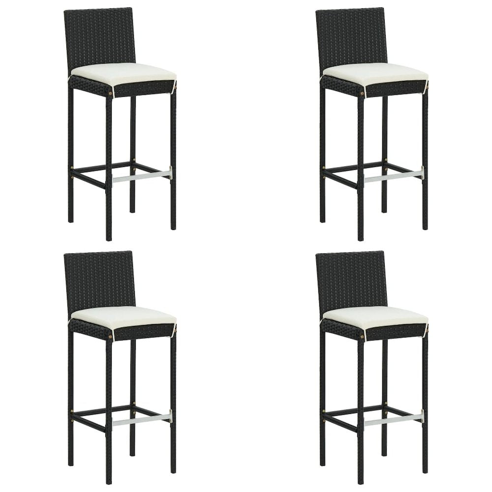 vidaXL Garden Bar Stools with Cushions 4 pcs Black Poly Rattan, 313437