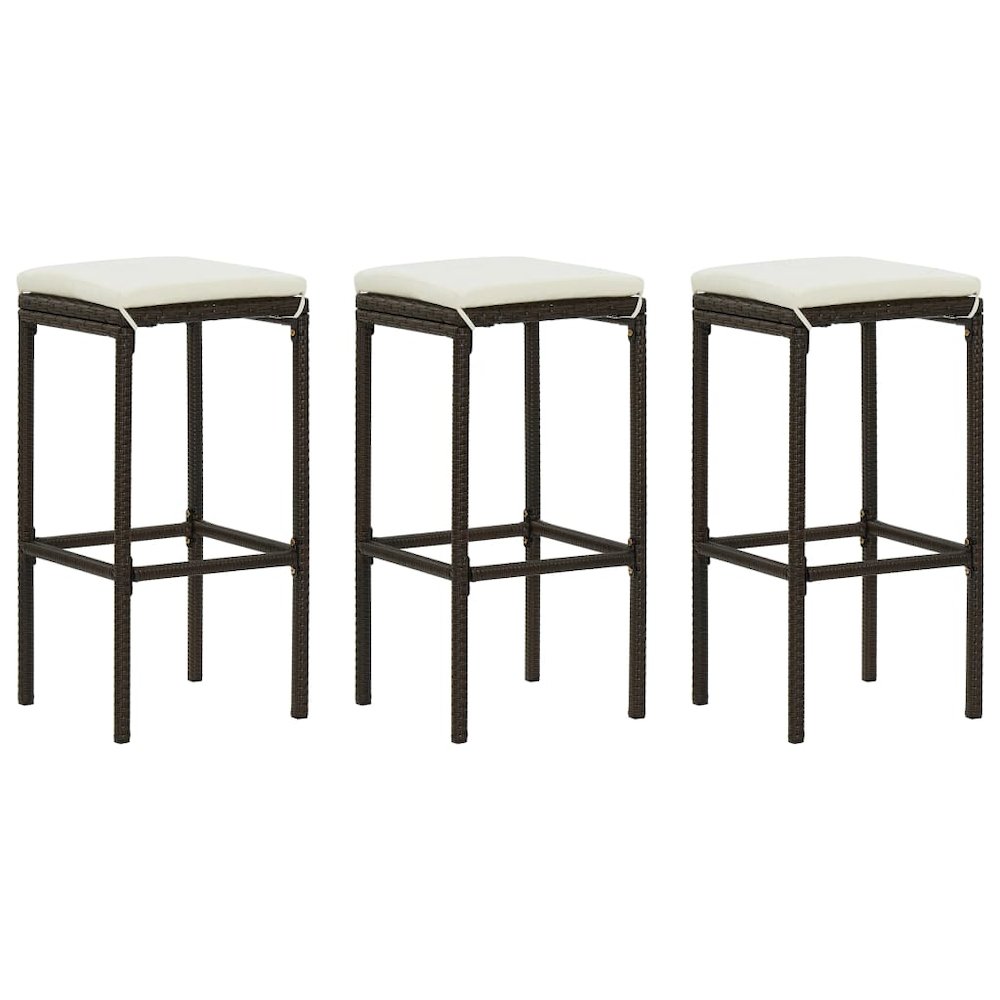 Bar Stool Set of 3 Brown PE rattan Standard Footrest
