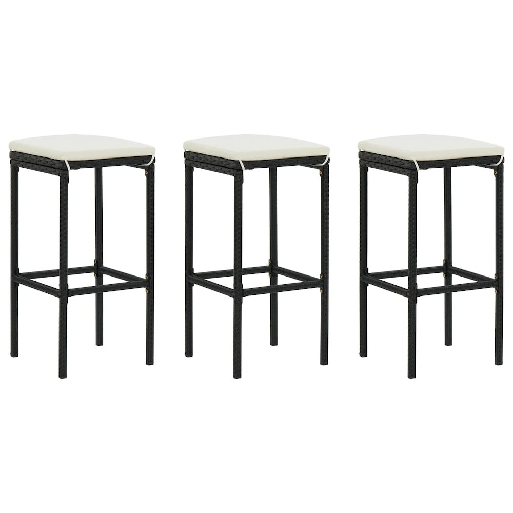 Bar Stool Set of 3 Black, Cream White