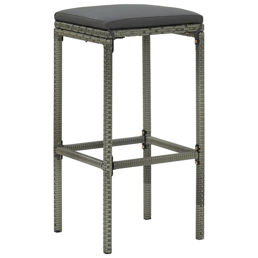 Bar Stool Set of 3 Grey Poly Rattan Standard Footrest
