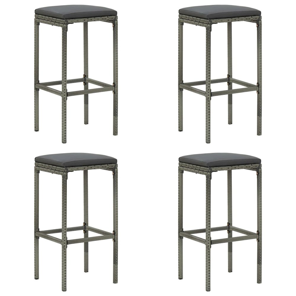 Bar Stool Set of 4 Grey PE Rattan Standard Footrest