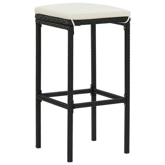 Bar Stool Set of 6 Black frame with cream white cushion PE rattan