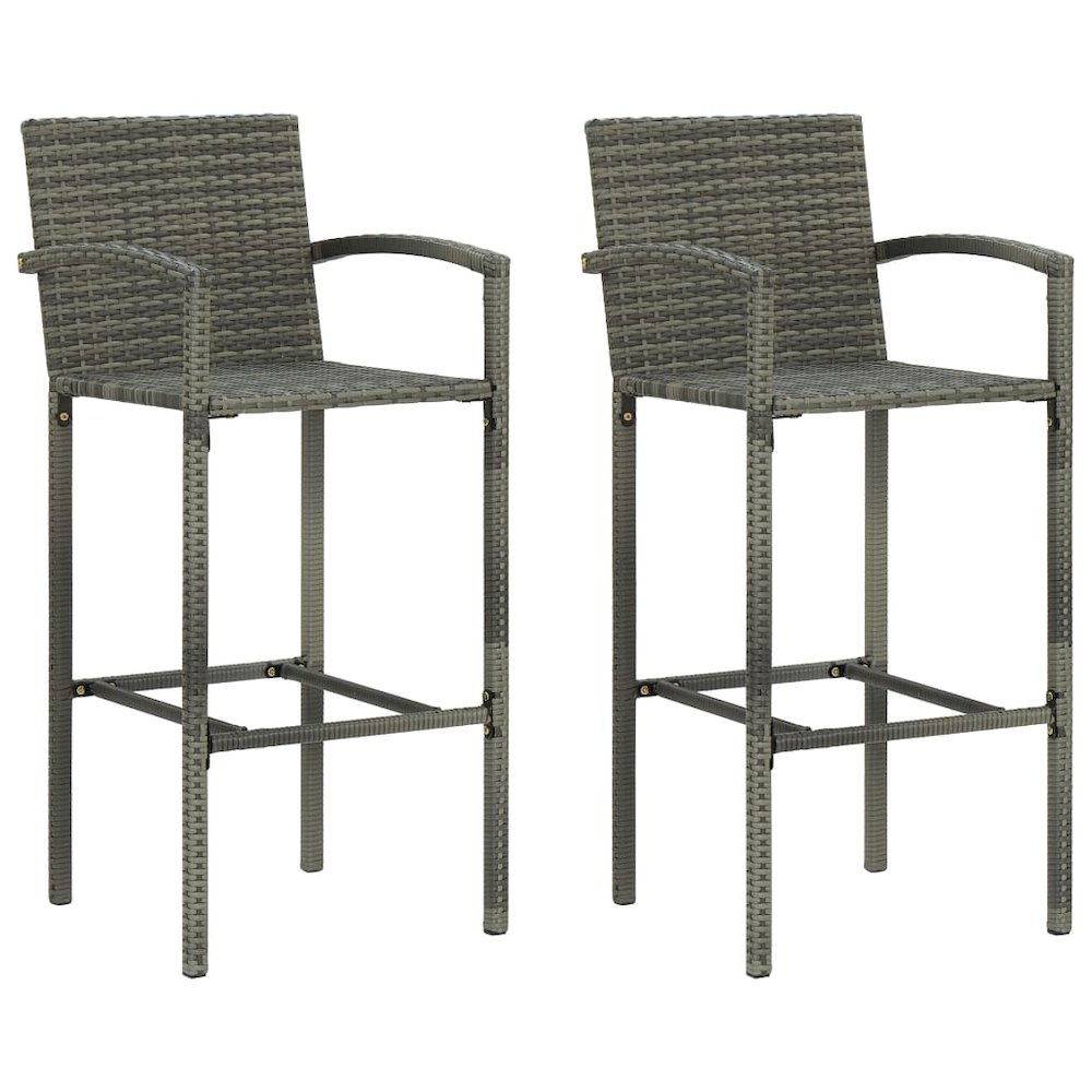 Bar Stool Set of 2 Grey PE rattan, powder-coated steel