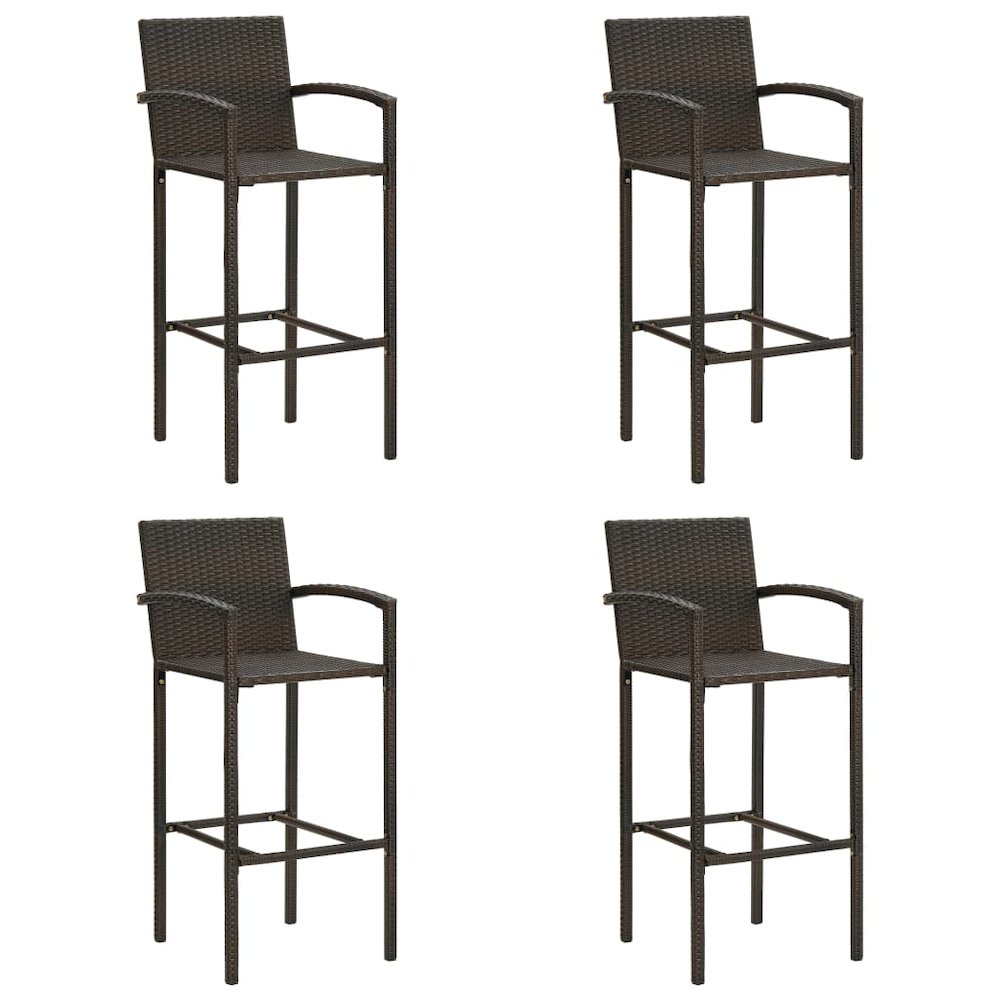 Bar Stool Set of 4 Brown PE rattan, powder-coated steel Medium