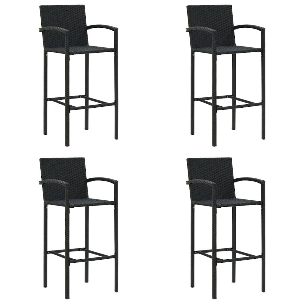 Bar Stool Set of 4 Black PE Rattan, Powder-Coated Steel Standard