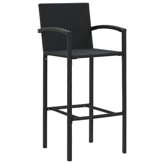 Bar Stool Set of 4 Black PE Rattan, Powder-Coated Steel Standard