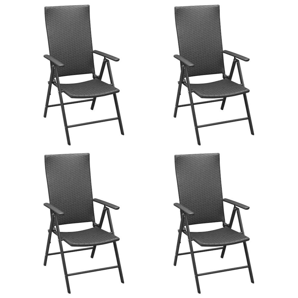 Garden Chair Set of 4 Black PE rattan, aluminum Medium Foldable