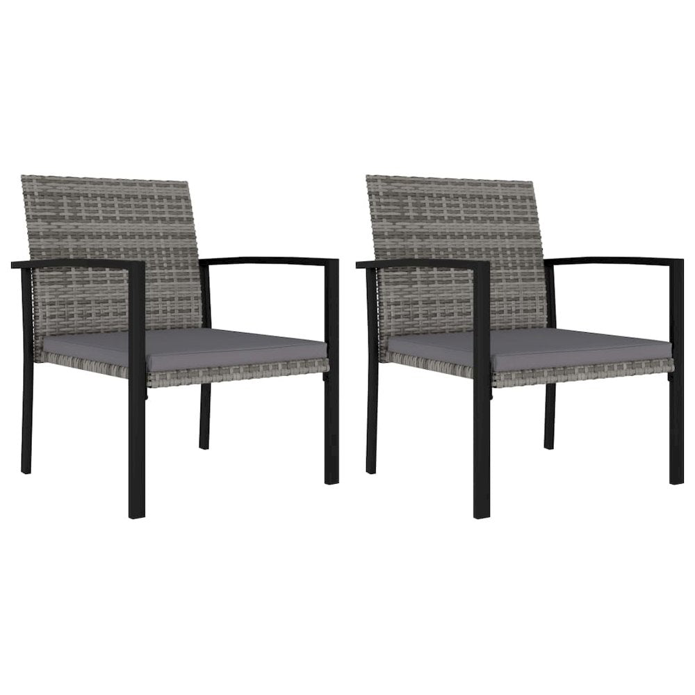 Dining Chair Set of 2 Gray Poly rattan, powder-coated steel, fabric