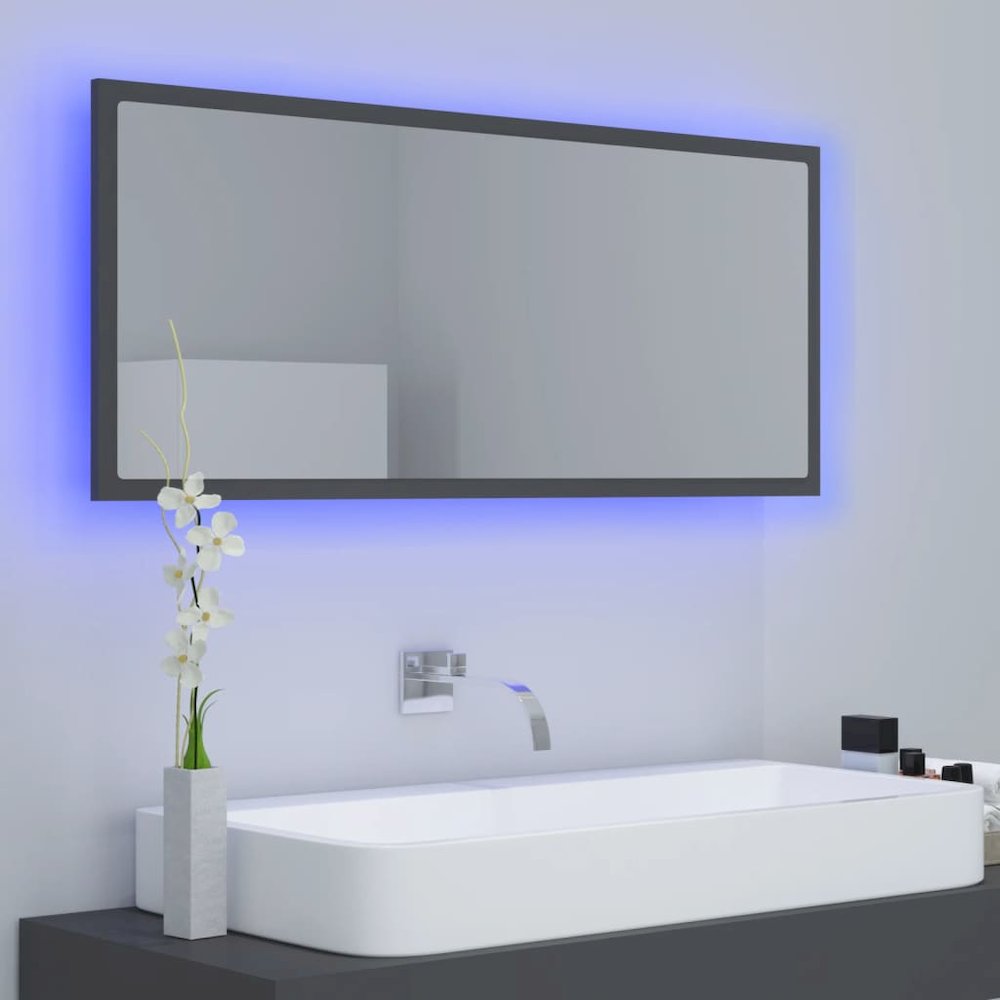 vidaXL LED Bathroom Mirror Gray 39.4"x3.3"x14.6" Engineered Wood