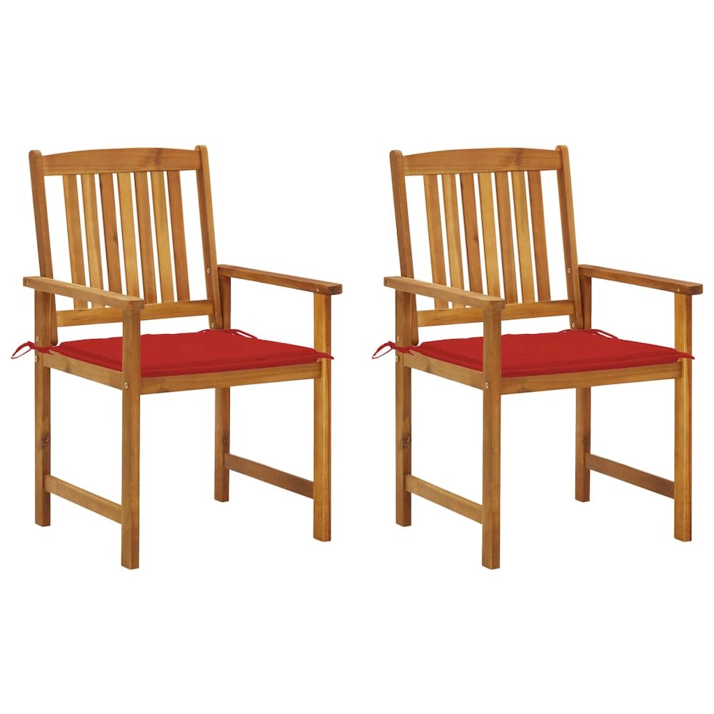 Garden Chair Set of 2 Red Solid Acacia wood, Polyester Standard