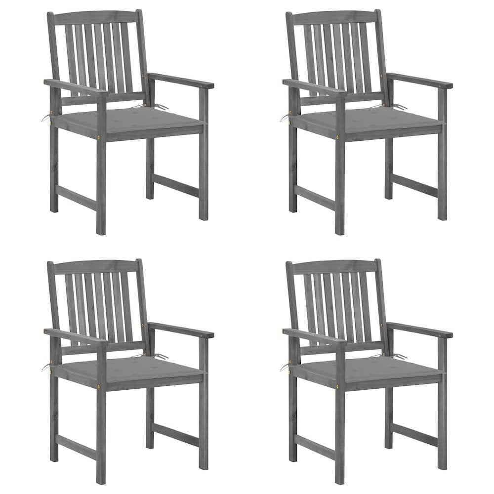 Garden Chair Set of 4 Grey Solid Acacia wood Standard
