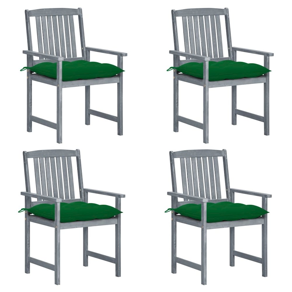 Patio Chair Set of 4 Gray Solid acacia wood, 100% polyester