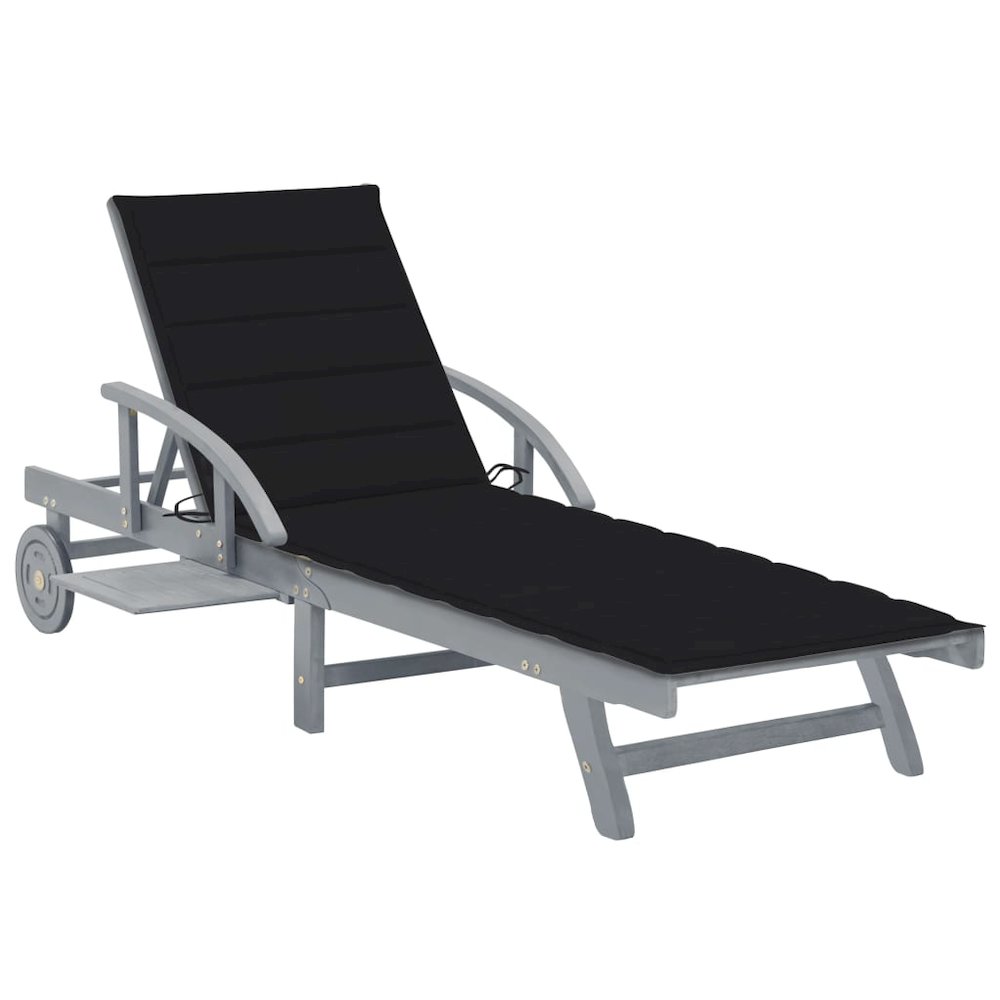 Sun Lounger Gray Solid Acacia Wood Large Adjustable Armrests