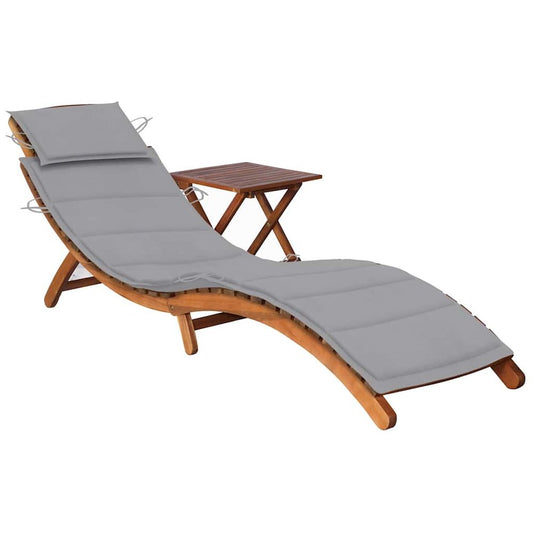 Sun Lounger With Table Wood tone Solid acacia wood Standard