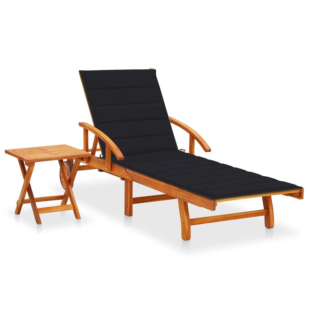 Sunlounger With Table Natural Wood Solid acacia wood Standard