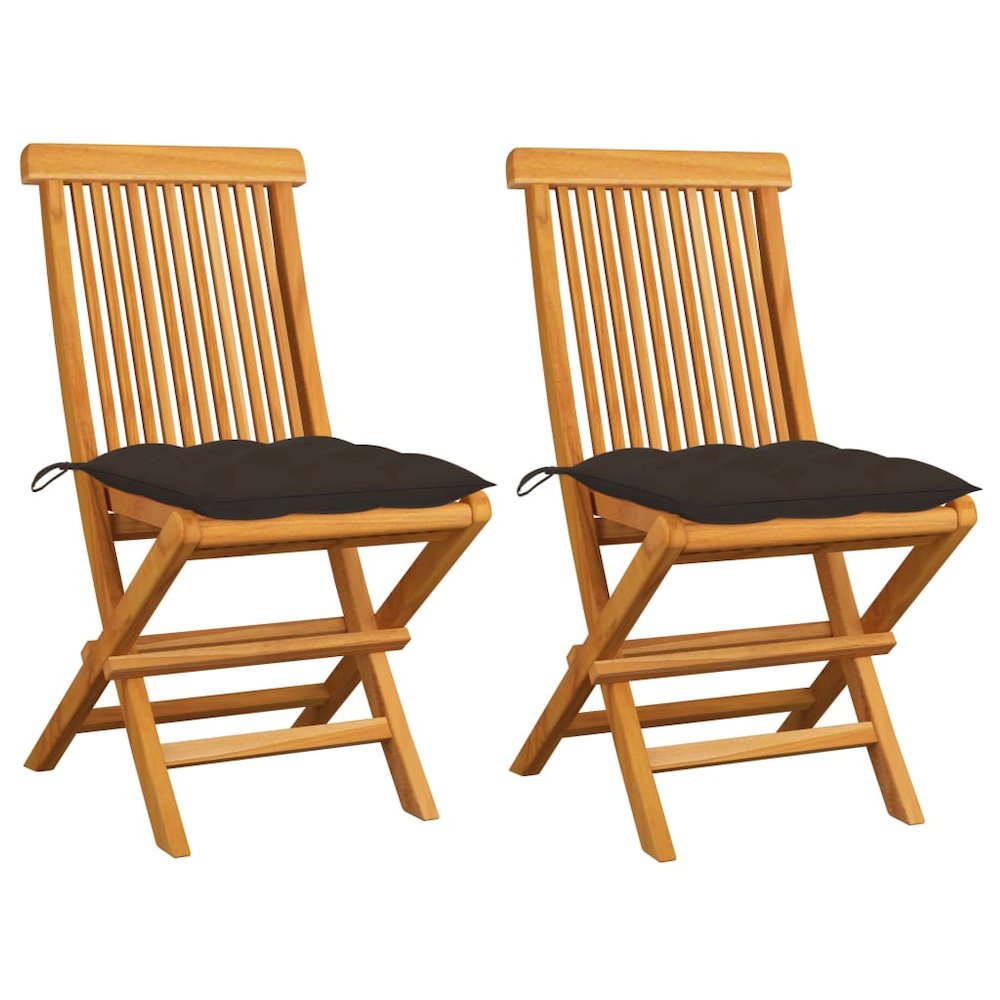 Patio Chair Set of 2 Taupe Teak wood Medium Foldable