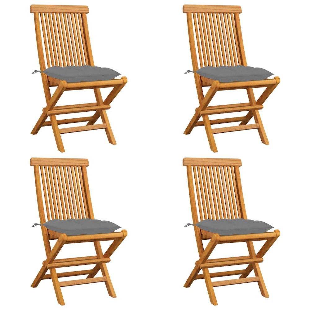 Garden Chair Set of 4 Brown Teak Wood Standard Foldable
