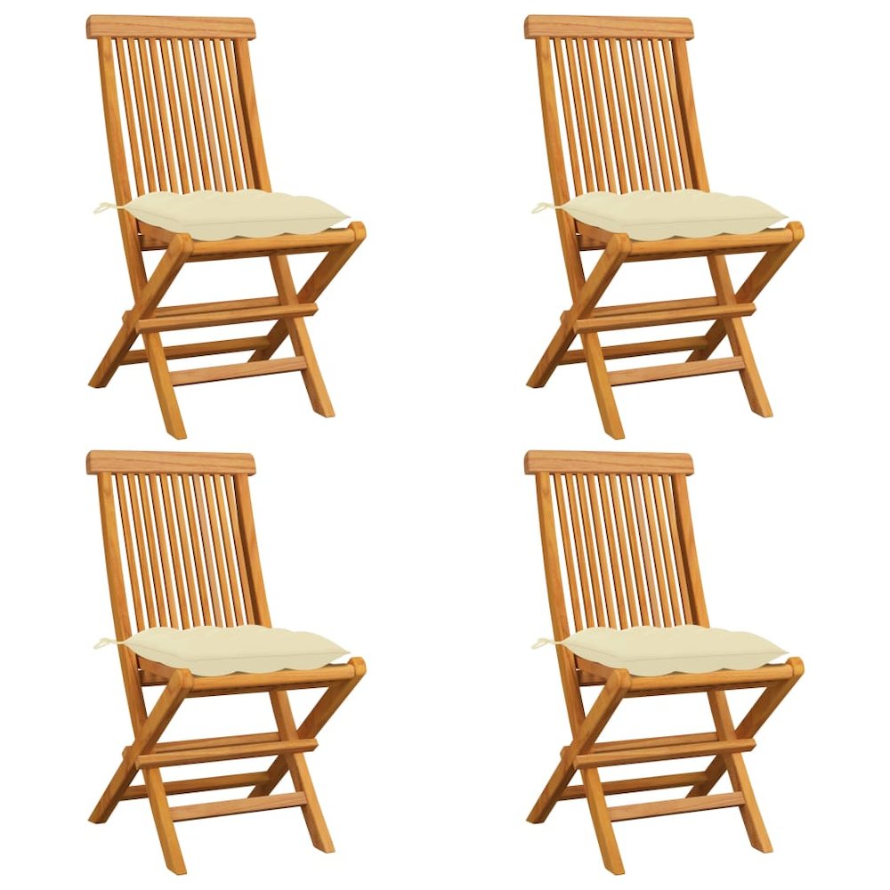 Garden Chair Set of 4 Cream White Teak wood, 100% polyester cushion