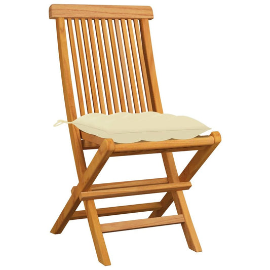 Garden Chair Set of 4 Cream White Teak wood, 100% polyester cushion