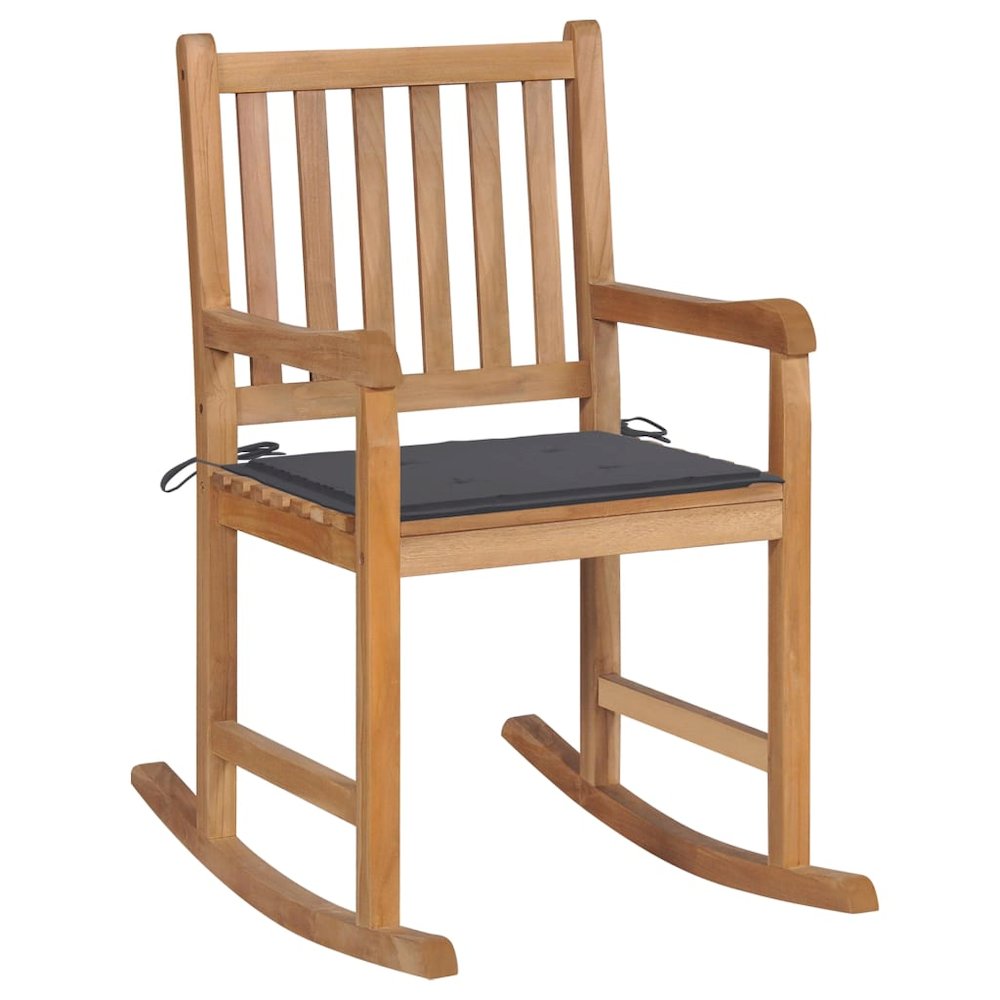vidaXL Rocking Chair with Anthracite Cushion Solid Teak Wood 2757