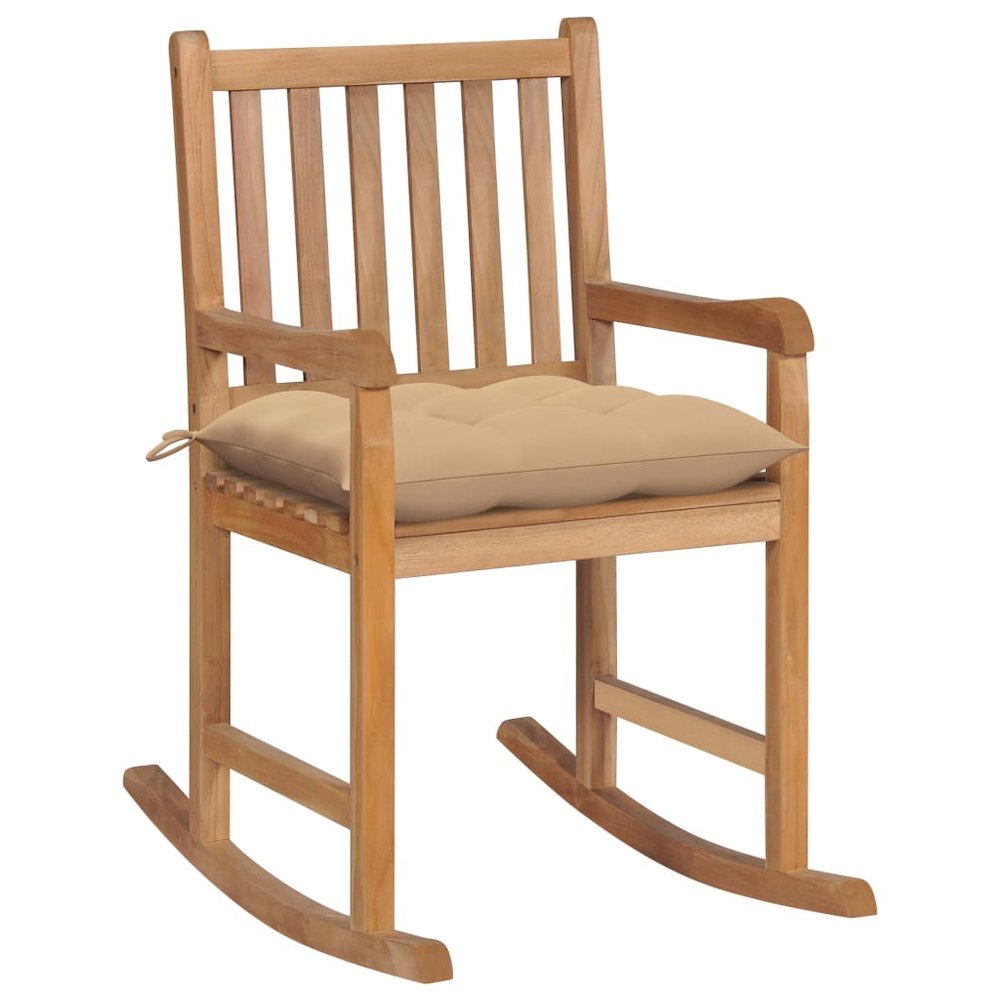 Rocking Chair Beige, Natural Teak Teak Wood, 100% Polyester Medium