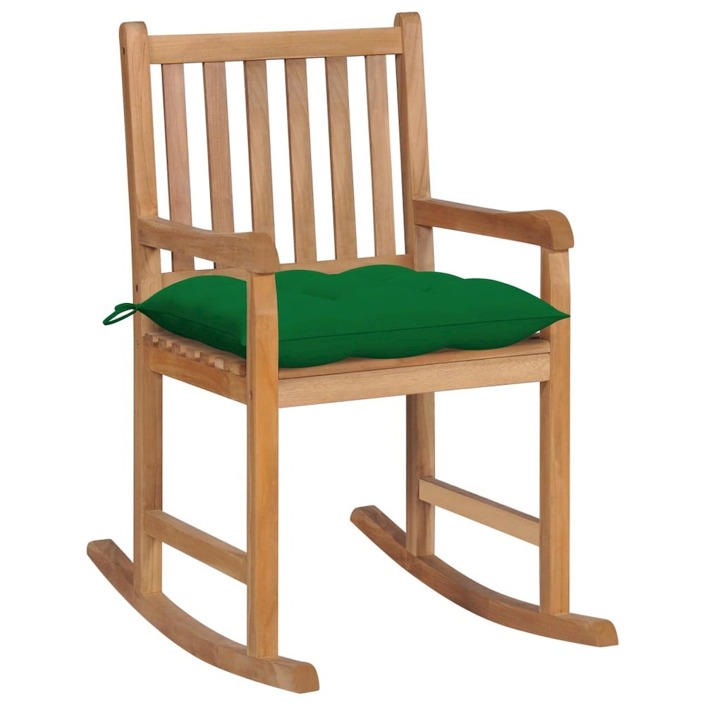 vidaXL Rocking Chair with Green Cushion Solid Teak Wood 2777