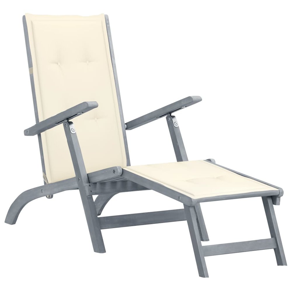 Deck Chair Wooden Solid acacia wood, 100% polyester Large