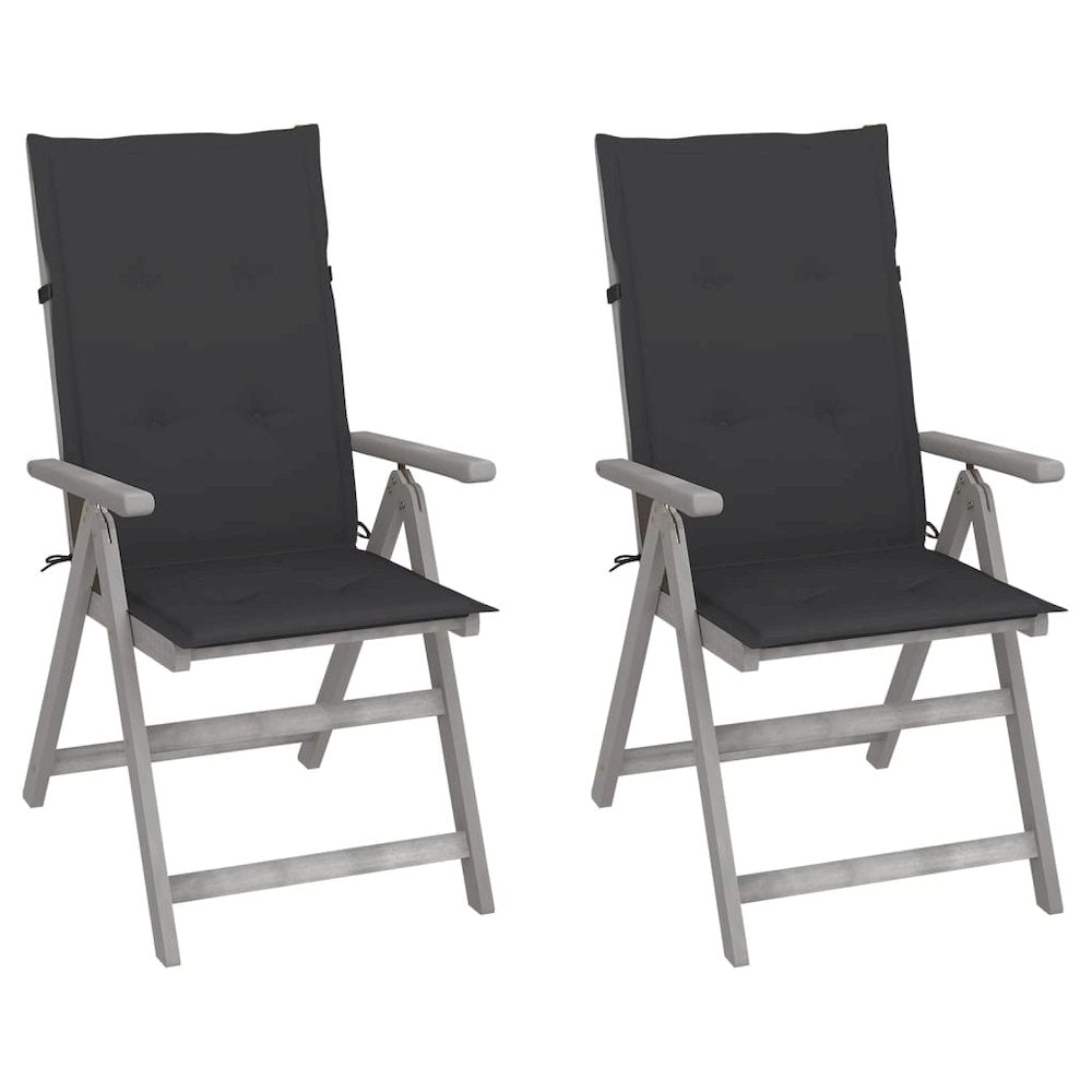 Garden Chair Set of 2 Grey Solid acacia wood Standard
