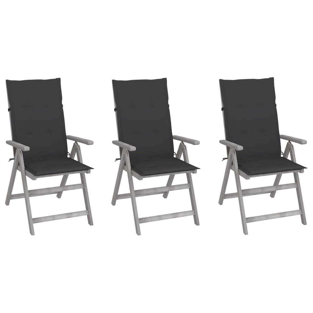 Garden Chair Set of 3 Grey wash Solid Acacia wood Standard