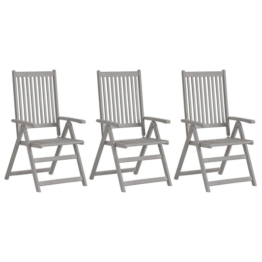 Garden Chair Set of 3 Grey Solid Acacia wood Large Foldable