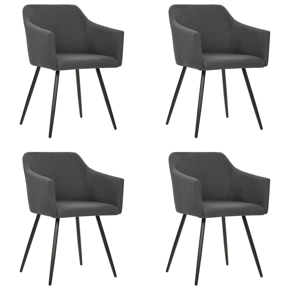 Dining Chair Set of 4 Dark Grey Fabric (100% polyester), Metal