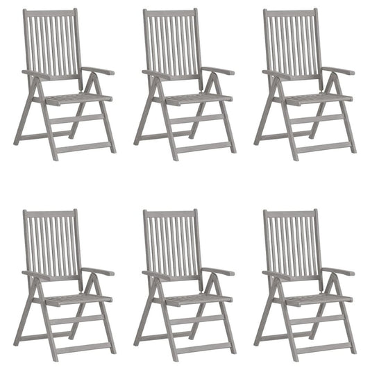 Garden Chair Set of 6 Grey Solid Acacia Wood, 100% Polyester