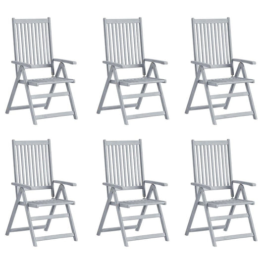 Garden Chair Set of 6 Grey Solid Acacia wood Standard size