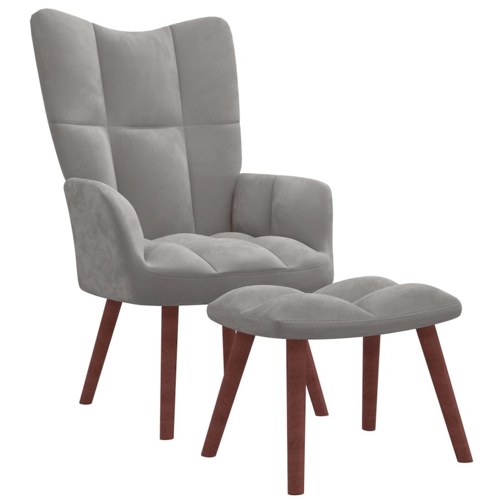 Relaxing Chair with a Stool Light Gray Velvet