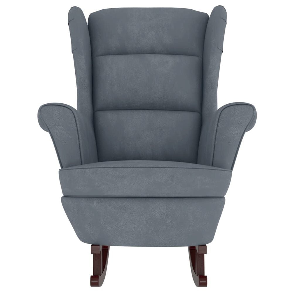 Rocking Chair with Solid Wood Rubber Legs Dark Gray Velvet