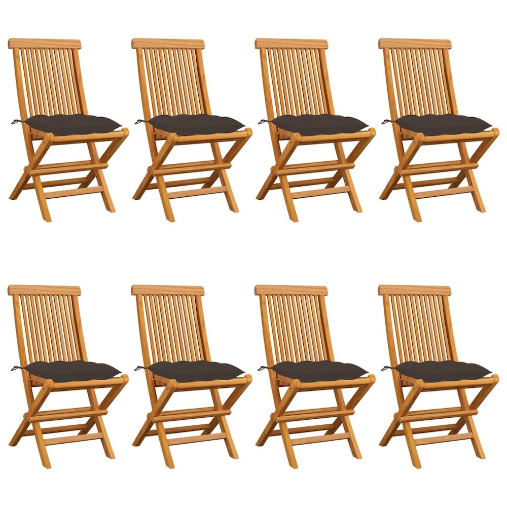 Patio Chair Set of 8 Taupe Solid teak wood, polyester Standard
