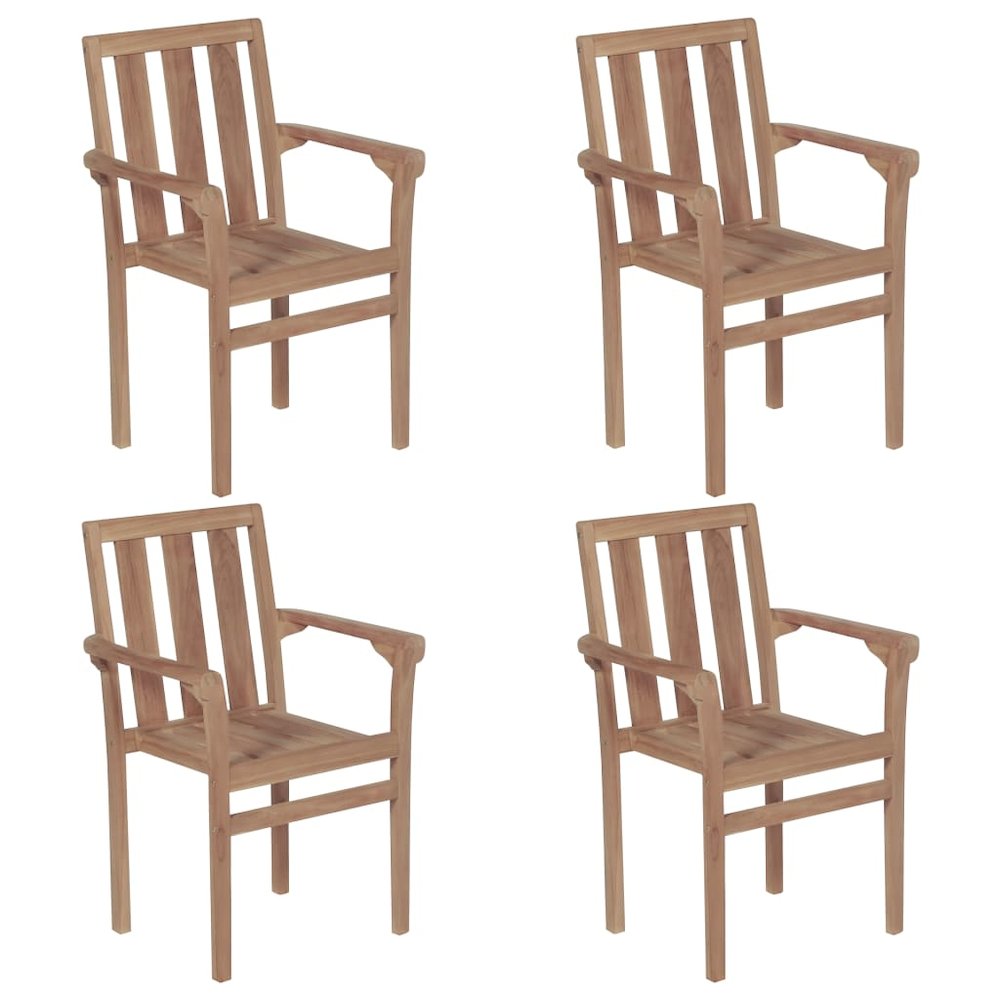 Stackable Chair Set of 4 Warm Brown Solid Teak Wood Standard