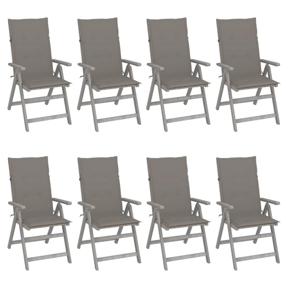Garden Chair Set of 8 Grey Solid acacia wood Standard Foldable