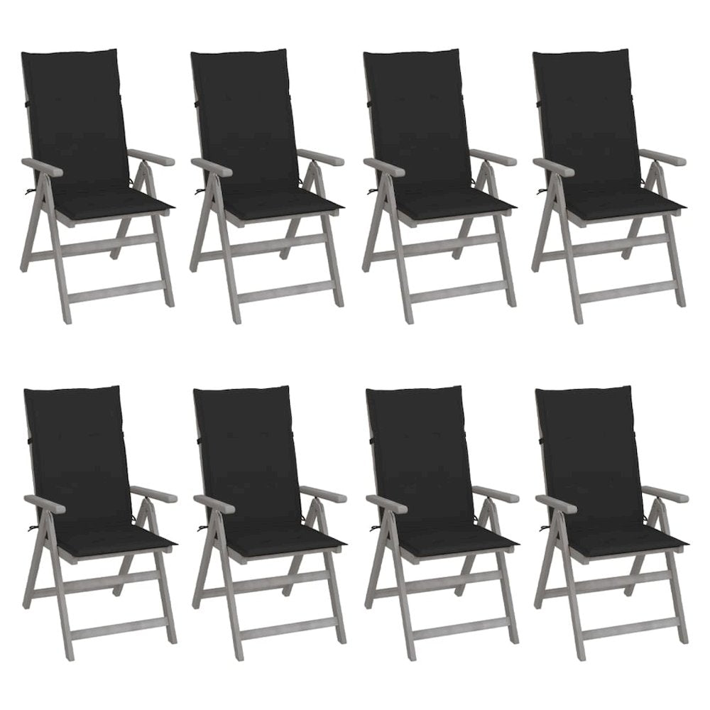 Garden Chair Set of 8 Grey Solid Acacia wood Standard