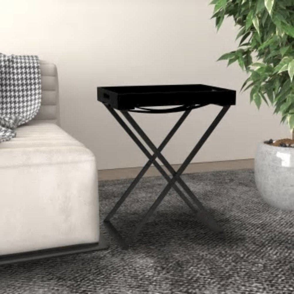 Folding Table Black MDF, Iron 18.9x13.4x24.0 in Foldable Modern