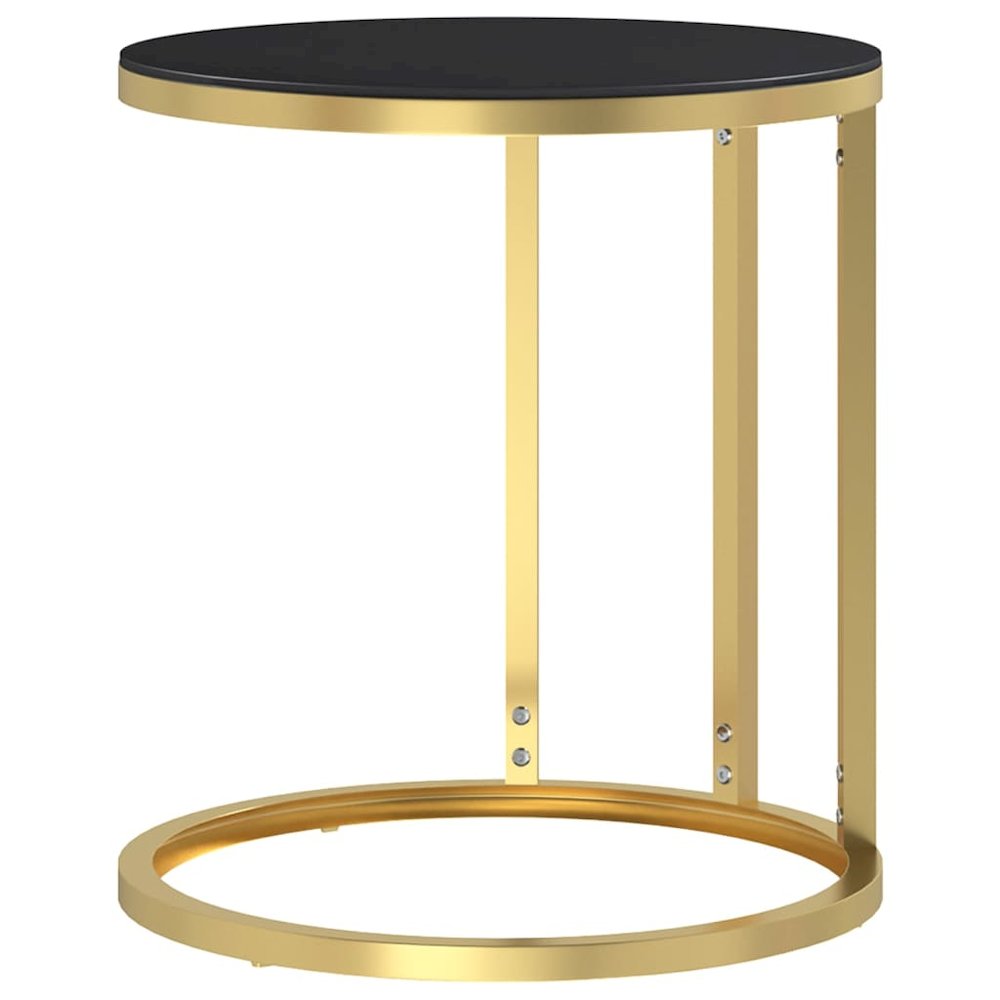 Side Table Gold and Black 17.7" Tempered Glass