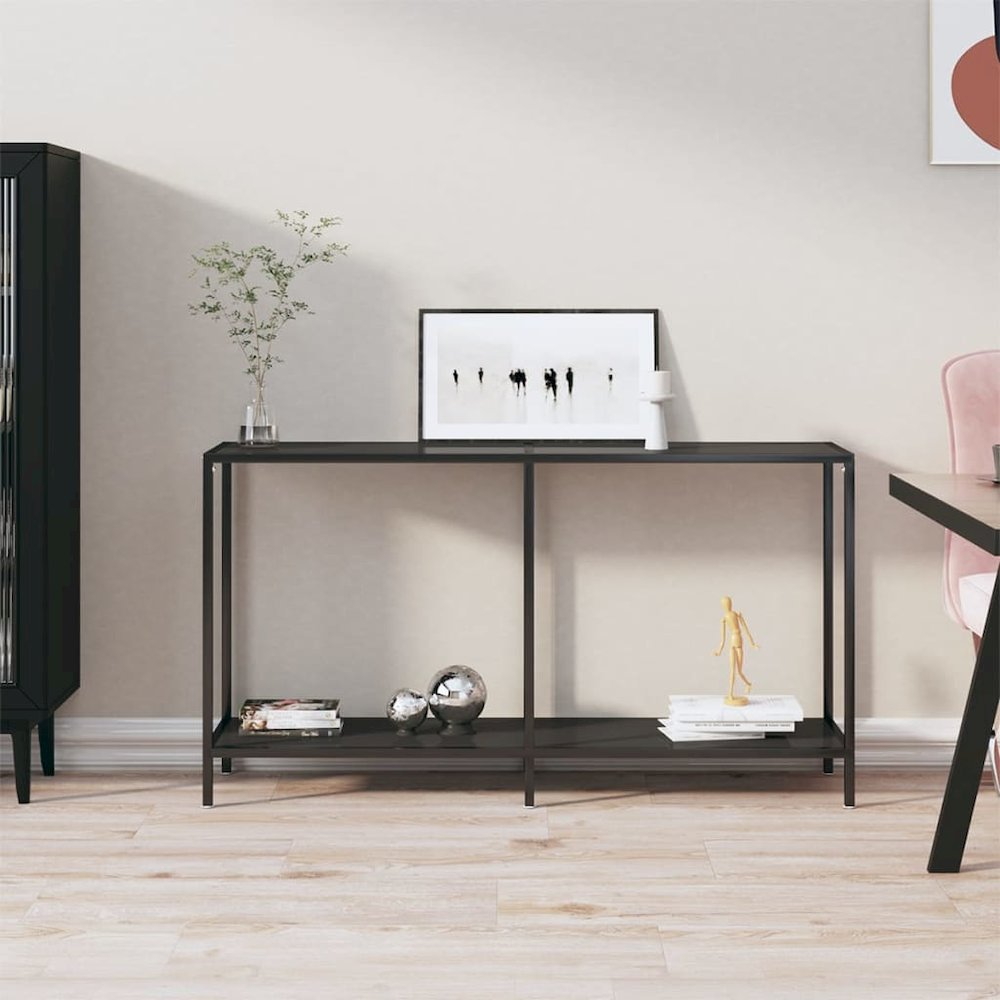 Console Table Black 55.1"x13.8"x29.7" Tempered Glass