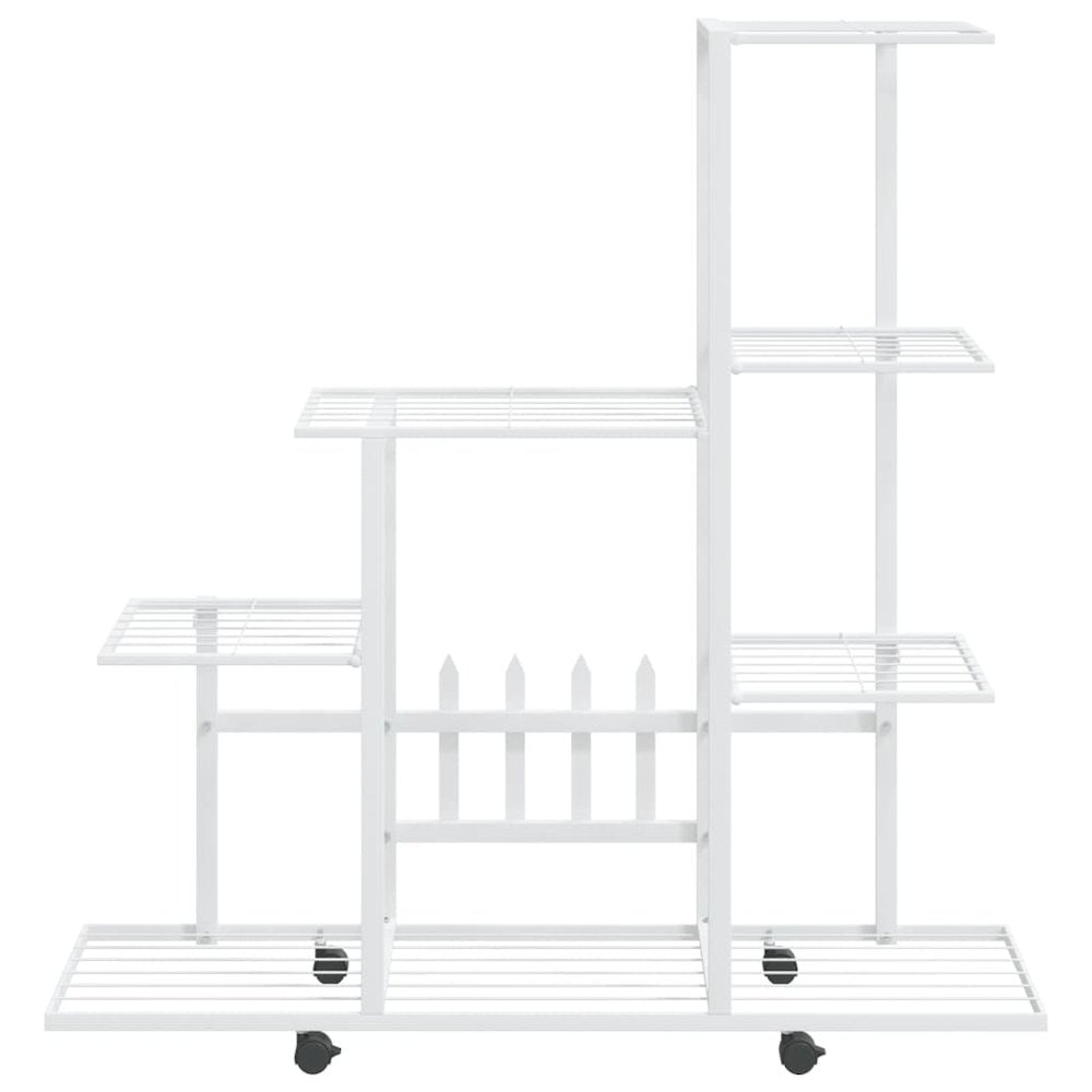Flower Stand with Wheel 37.2"x9.8"x36.4" White Metal