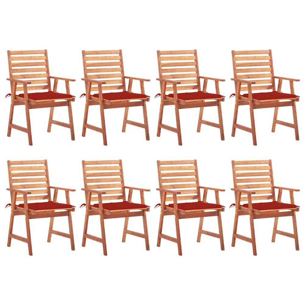 Patio Chair Set of 8 Red Solid Acacia wood Standard Stackable