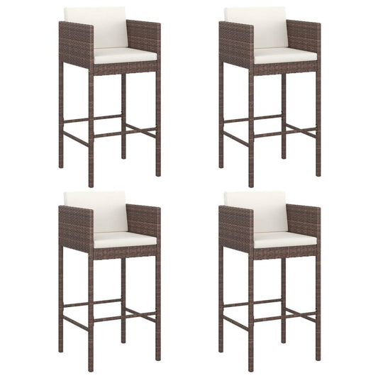 Bar Stool Set of 4 Brown Poly Rattan, Powder-Coated Steel